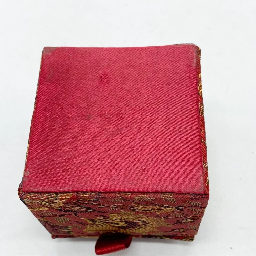 Vintage Boho Red Beaded Floral Fabric Trinket Box